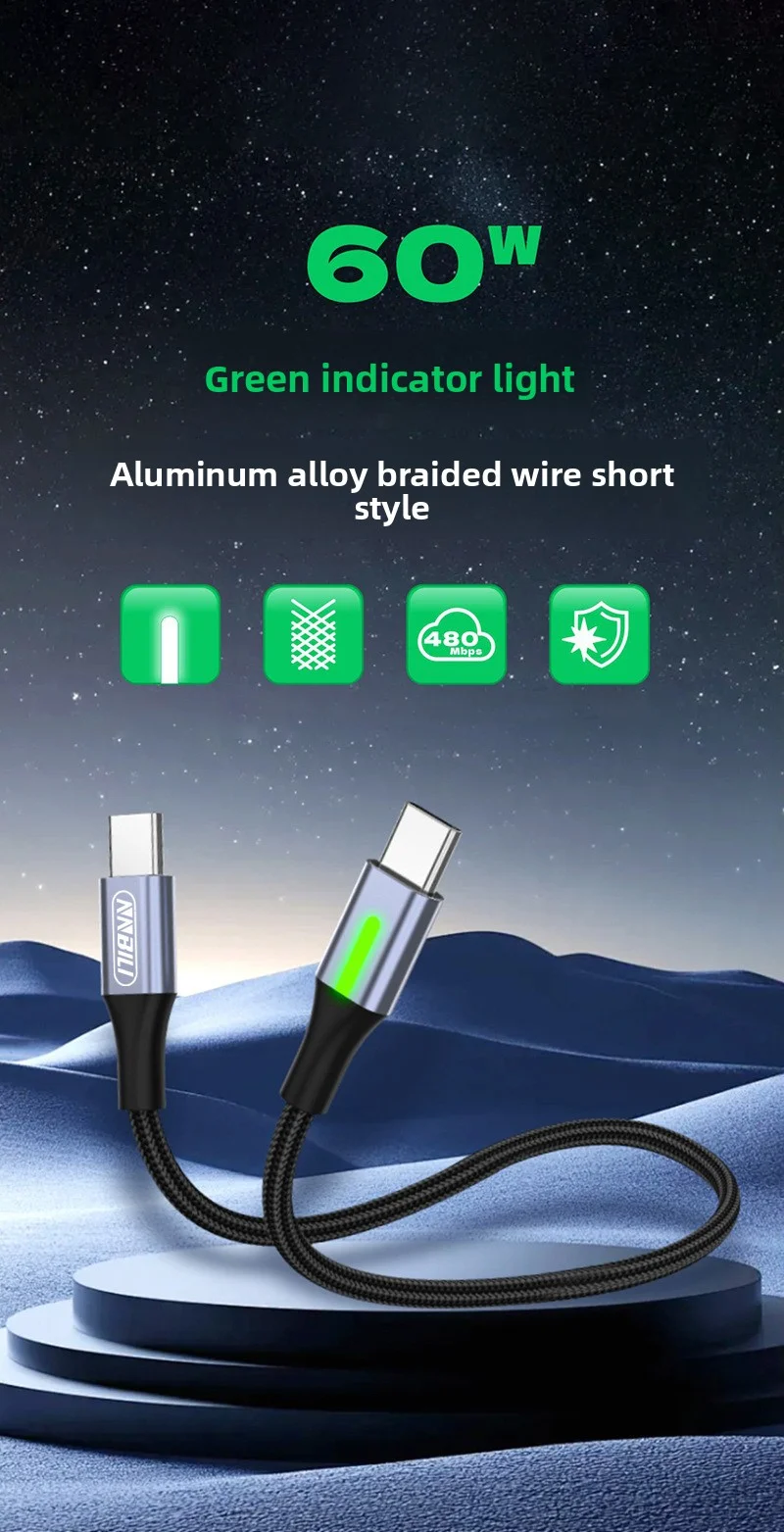 NNBILI 0.25-0.5m Short USBC Cable 66W USB A To Type C Fast Charging Cable for iphone 15 Huawei Samsung Portable Power Bank Cable
