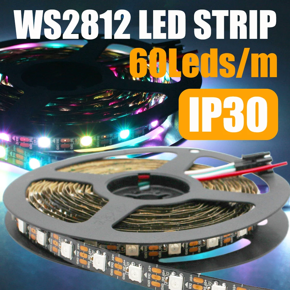 WS2812B Leds Smart RGB Pixel Strip 5v 60Leds Led Strip Black/White PCB IP30 Individually Addressable IC Led Light 1m/2m/3m/4m/5m