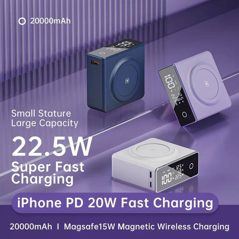 20000mAh Powerbank for Laptop mini Portable Charger 22.5W Power Bank Fast Charging Magnetic Wireless Charge For Magsafe IPhone