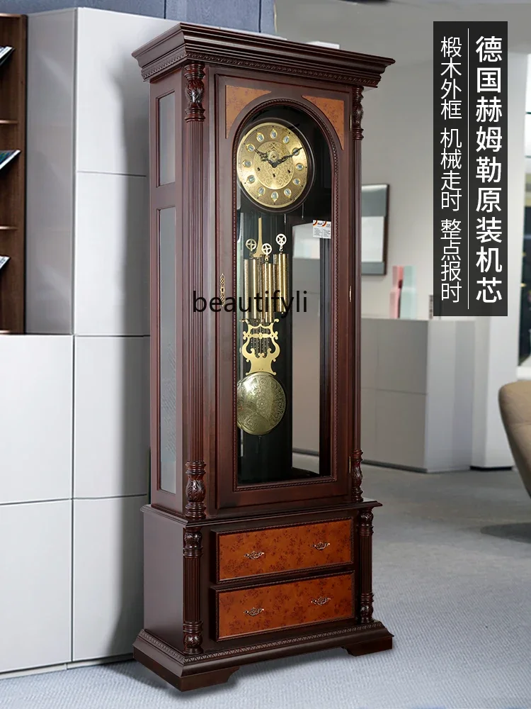 European Style Hotel Lobby High-End Floor Clock Solid Wood Germany Hermle Mechanical Floor Clock