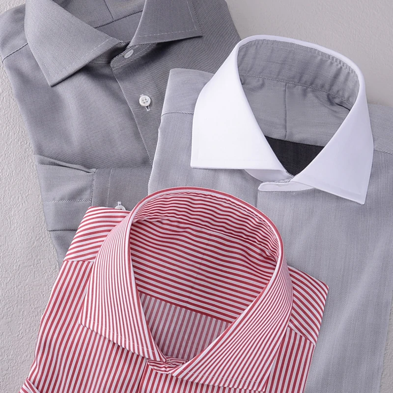 High Count Long Staple Cotton Men's Windsor Collar Shirt - Long-Sleeved Slim Fit High-Quality Fashion for Business Elite