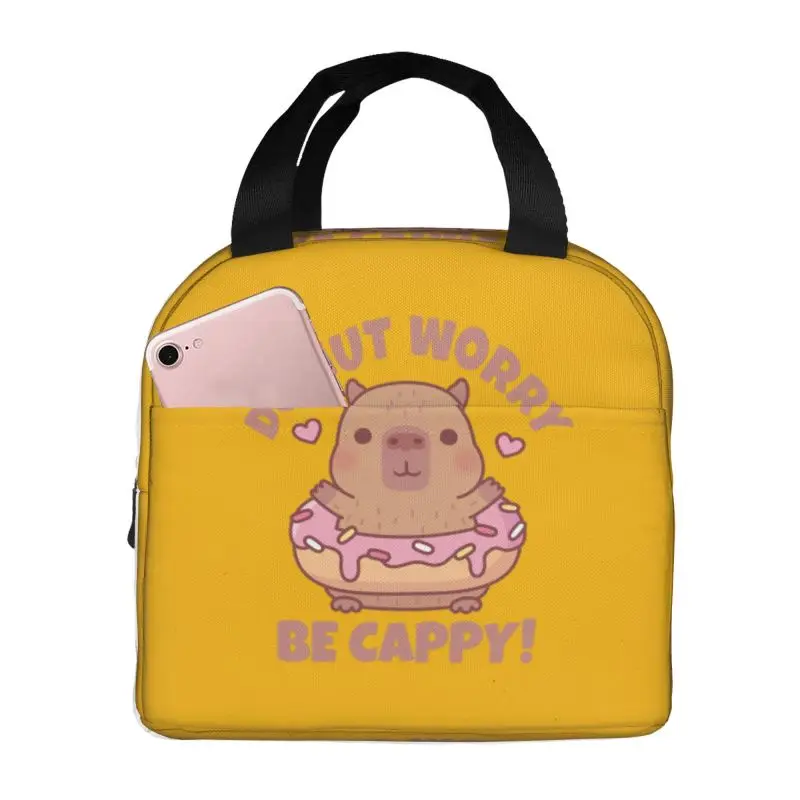 

Custom Funny Donut Capybara Lunch Bag Thermal Cooler Insulated Bento Box For Women Kids School Children Picnic Food Tote Bags