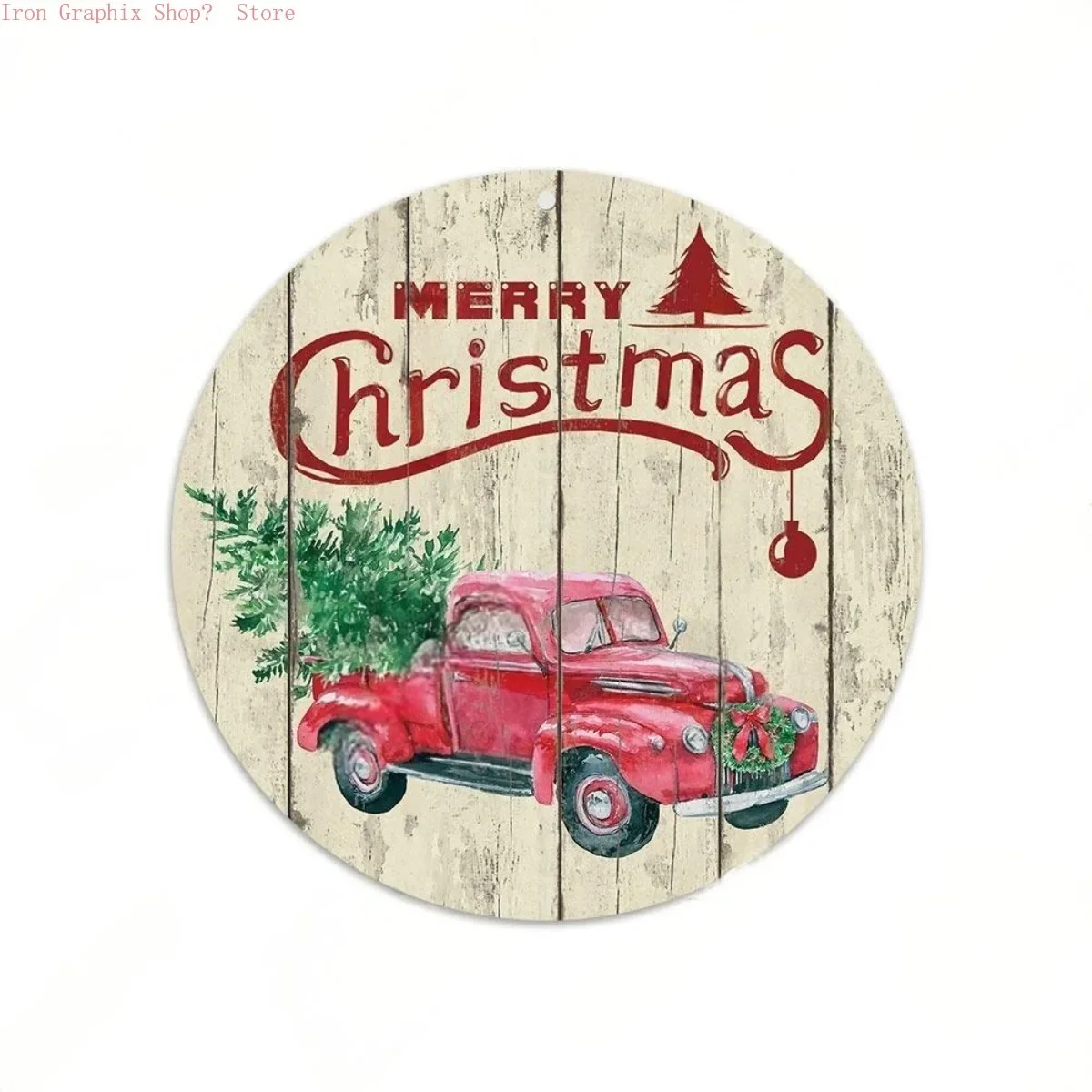 Rustic Christmas Wood Print,Vintage Style Round Tree Ornament, Cozy Xmas Wall Plaque Decor,Farmhouse Mantle Holiday Gift.