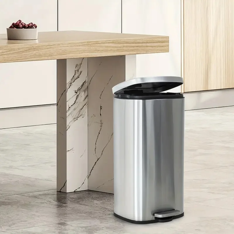

8 Gallon Trash Can with Soft-Close Step Pedal, Stainless Steel Fingerprint Proof, Hands-Free Easy to Clean for Home and Office