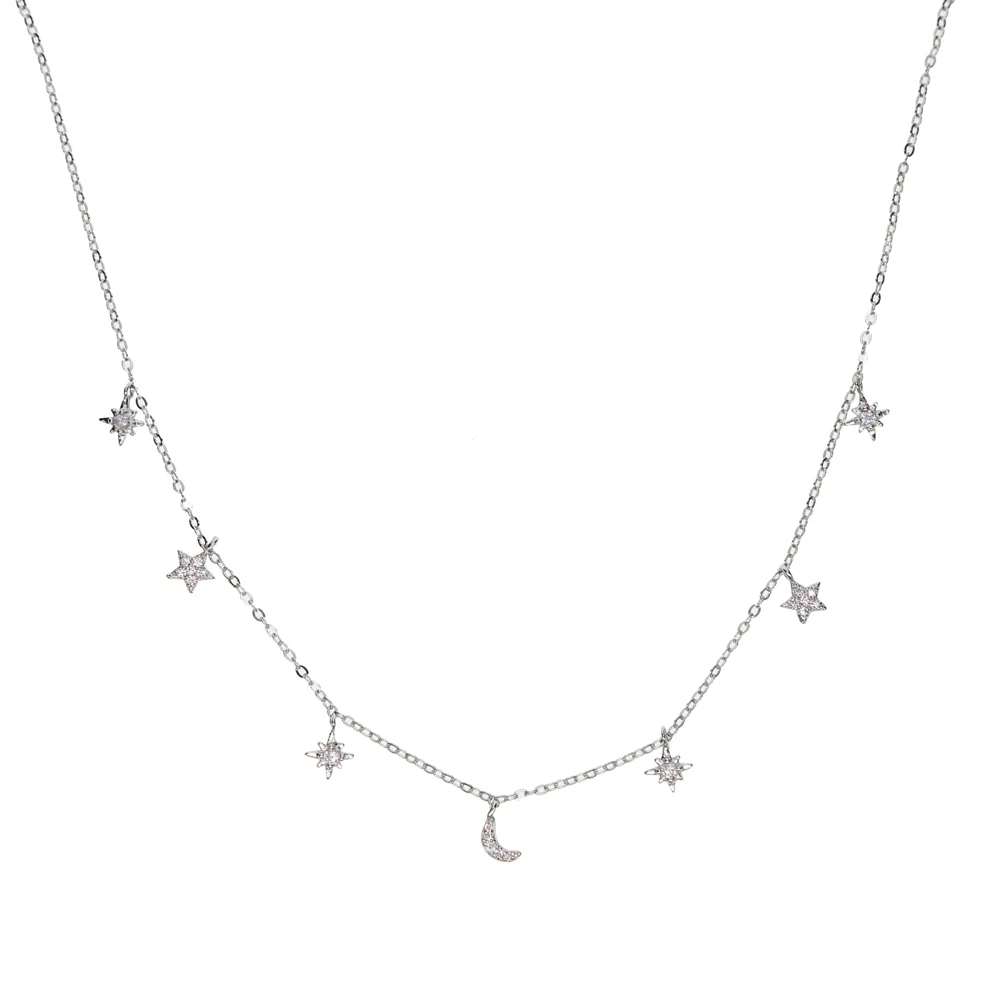 Real 100% 925 Sterling Silver Charm Necklace Chokers Moon Star Sun Tiny Minimal Cute Charm Lovely Silver Girl Jewelry Gift