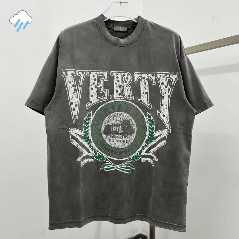 

Heavy Fabric Cotton Classic Cracked Logo Print Vertabrae T Shirt Men Women Hip Hop Vintage Washed Black Oversized T-Shirt Tee