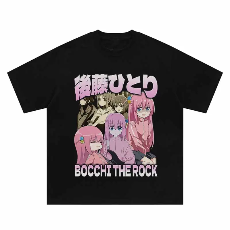 Tshirt Streetwear Hip Hop Japanese Anime Pink Hair Girl Graphic Print Washed T Shirt 2024 Fashion Tee Shirts Men WomenLoose Tops
