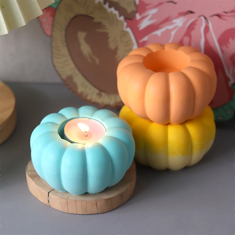 Pumpkin Candle Holder Silicone Mold DIY Halloween Candle Holder Gypsum Concrete Candle Cup Epoxy Resin Mold Handmade