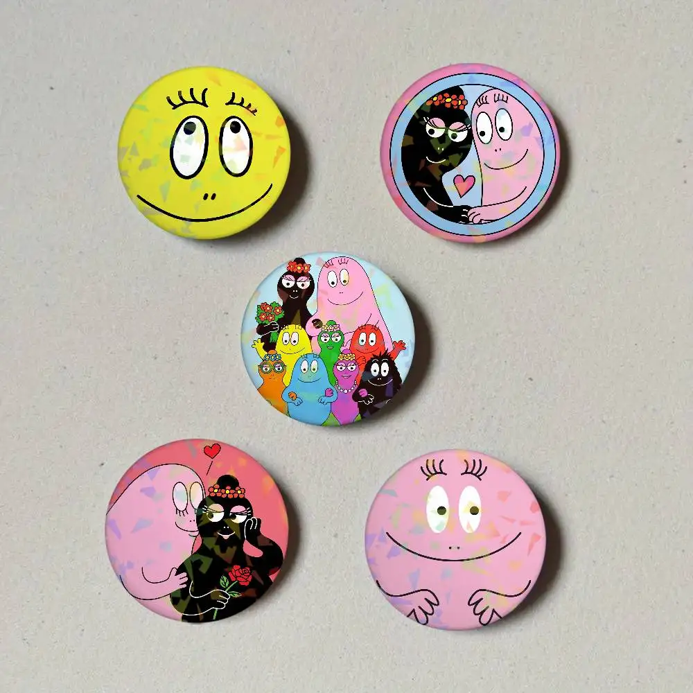 Cartoon B-Barbapapa Laser Button Pins Backpack Clothing Decor Brooch Fiction Badge Jewelry Gifts
