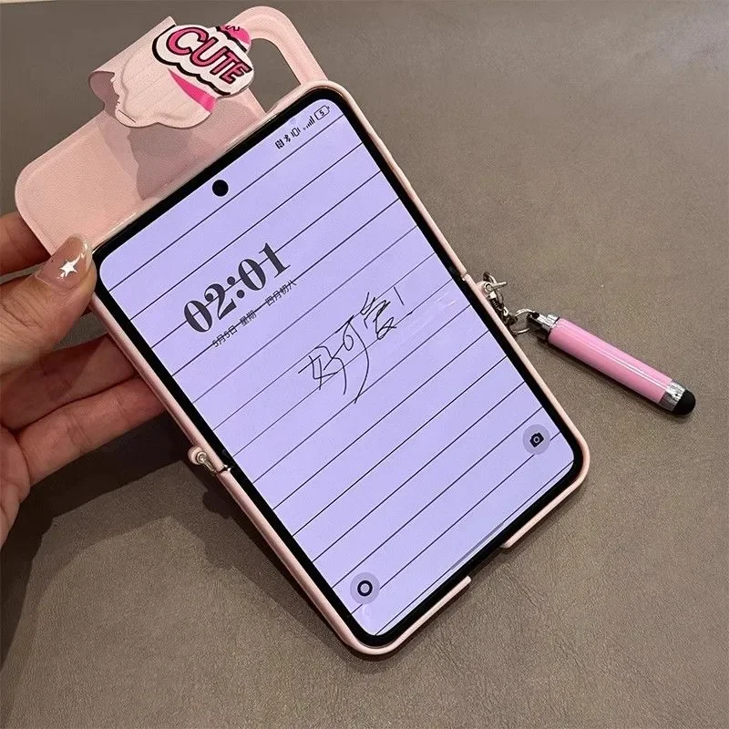 

Cute Girls Book Stylus Phone Case for Samsung Galaxy Z Flip6 zflip5 Oppo find N2 N3flip/Xiaomi Mix flip flip2 Cover Leather