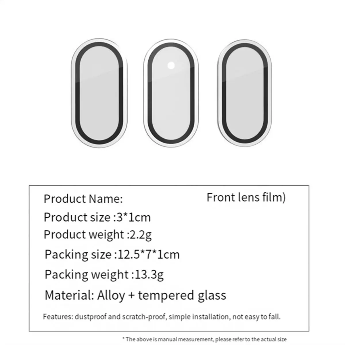 A64I 3Pcs Tempered Glass for 3 Camera Lens Protector High Definition Front Lens Protective Film Anti-Scratch C