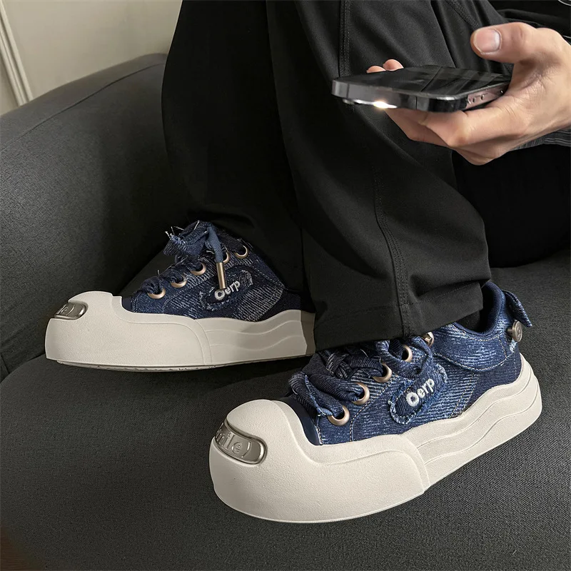 

Star with the same denim big head shoes laughing canvas round head ugly cute couple board shoes