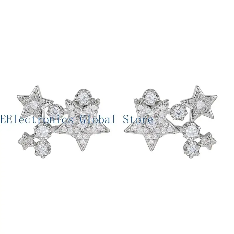 462B Open-Ear Stem Accessory Pair with Star Cluster Detail, Clear Stone Decorative Accent for Daily Outfit Styling Use