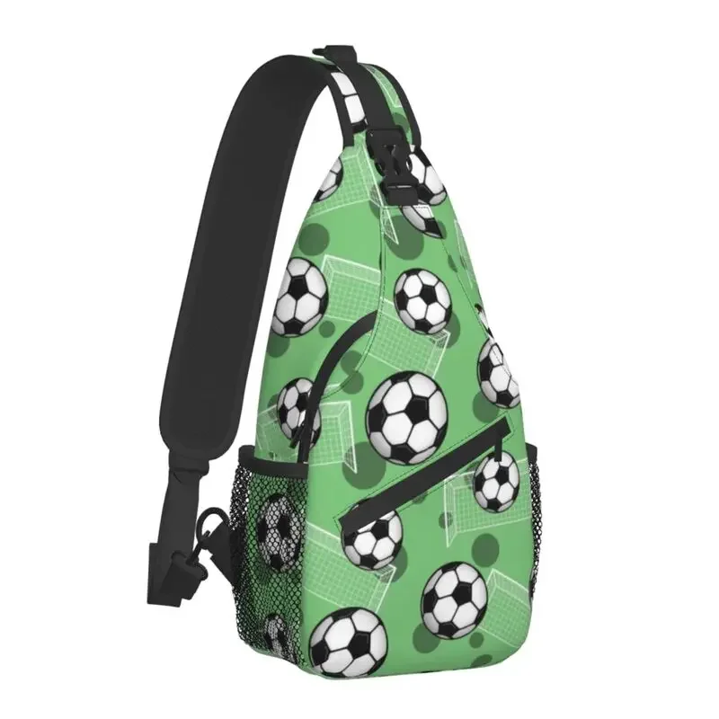 Soccer Ball And Goal Green Pattern Sling Crossbody Backpack Men Custom Football Shoulder Chest Bag for Traveling Daypack