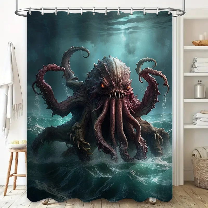 Unique Octopus Bath Mat Shower Curtain Waterproof Decorative Bathroom Accessories Dark Purple Cthulhu Tentacle Artistic Print Ho