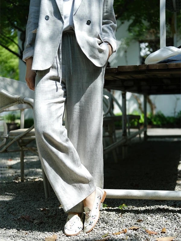 

Легкие льняные брюки прямого кроя с цветочным принтом для женщин, летние повседневные облегающие длинные брюки с высокой талией Sartoria Kui