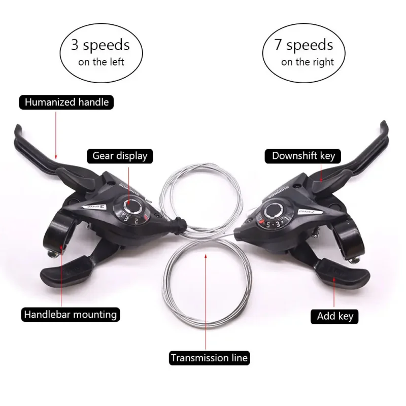 3X7v Speed Bicycle Shifter Levers Brake Cycling Disc Handle Brake Levers with Shift Cable Bike Accessories for Road Bike Mtb