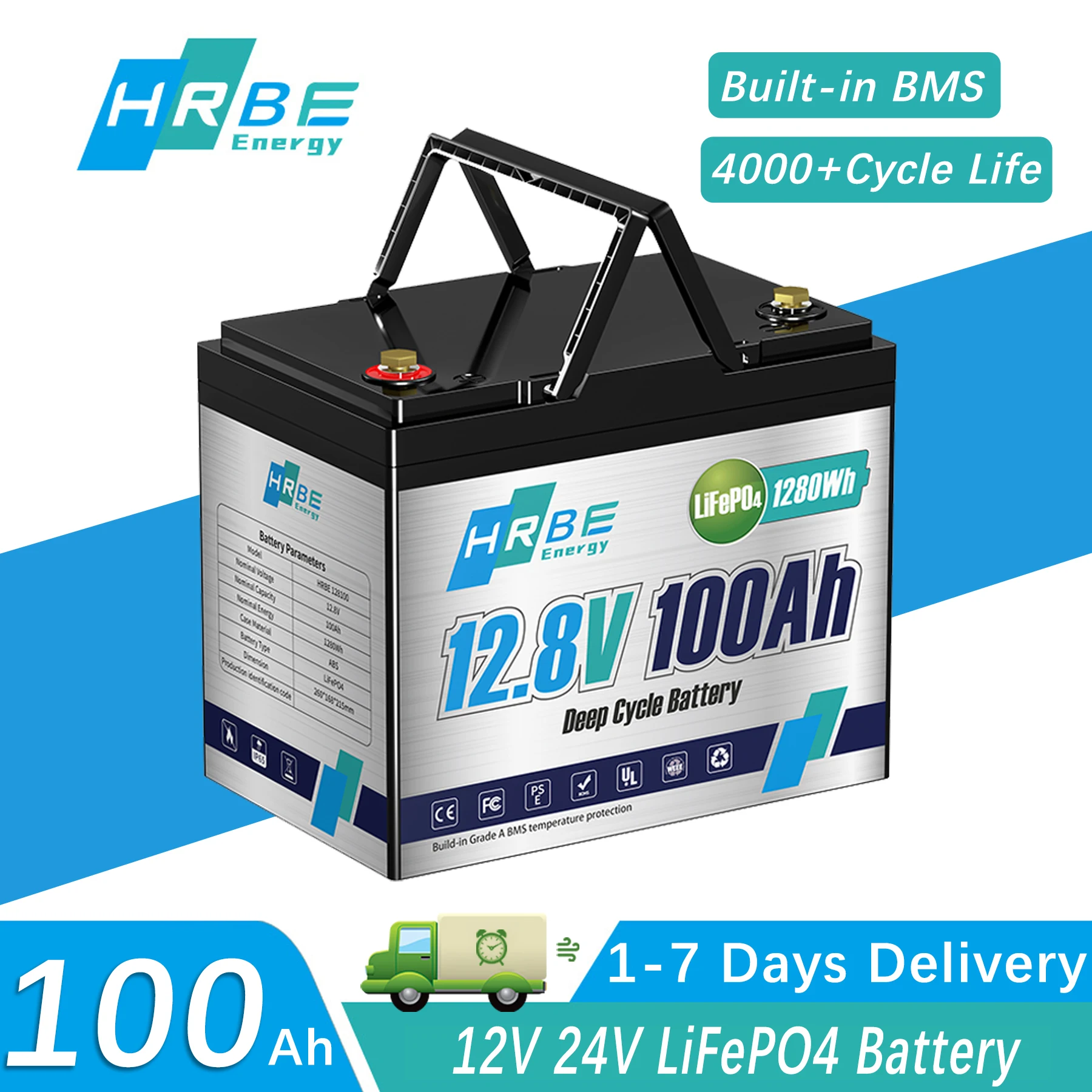 

12V 100Ah LiFePo4 Battery 200Ah 12v lifepo4 lithium battery Grade A Cell Batteries 4000+ Cycle with BMS For Camping RV Solar