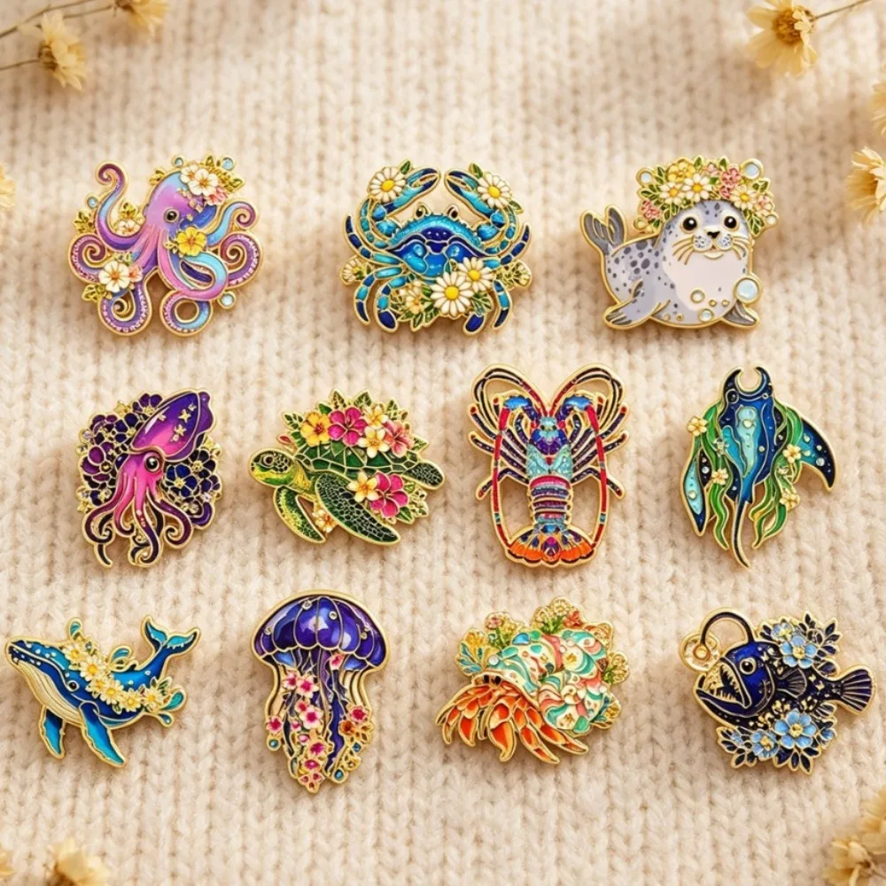 Ocean Animal Enamel Pin Marine Creature Brooch Metal Badge DIY Craft Accessories Decoration for Clothing Backpack Hat Supplies