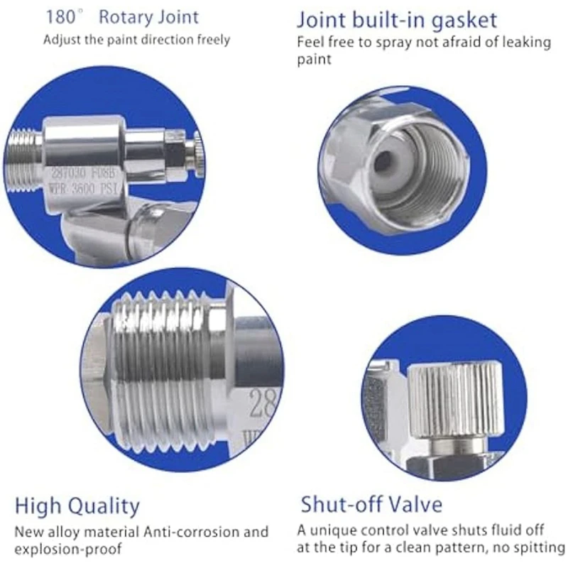 Cleanshot-Pulverizadores de pintura sin aire, válvula de cierre, extensión de junta giratoria, pulverizadores rotativos sin aire, rosca de conexión, 287030