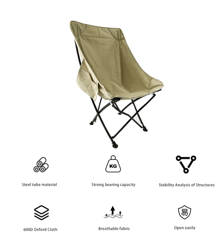 Extra-Long Modern Folding Bucket Camping Chair with Metal Frame-Portable Oxford Fabric for Beach Picnic & Park