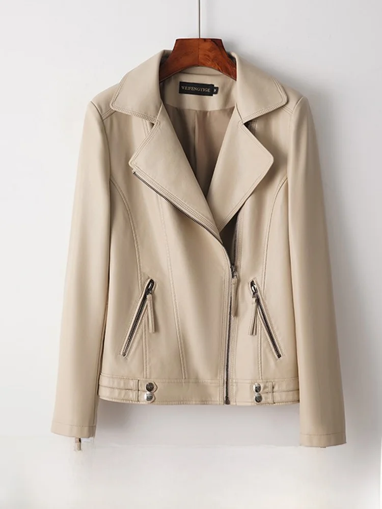 Spring Autumn 2025 New Sle Harbin Genuine Leather Jaet Women's ort plus Size Bla eepskin Zipper Coat Slim Fit