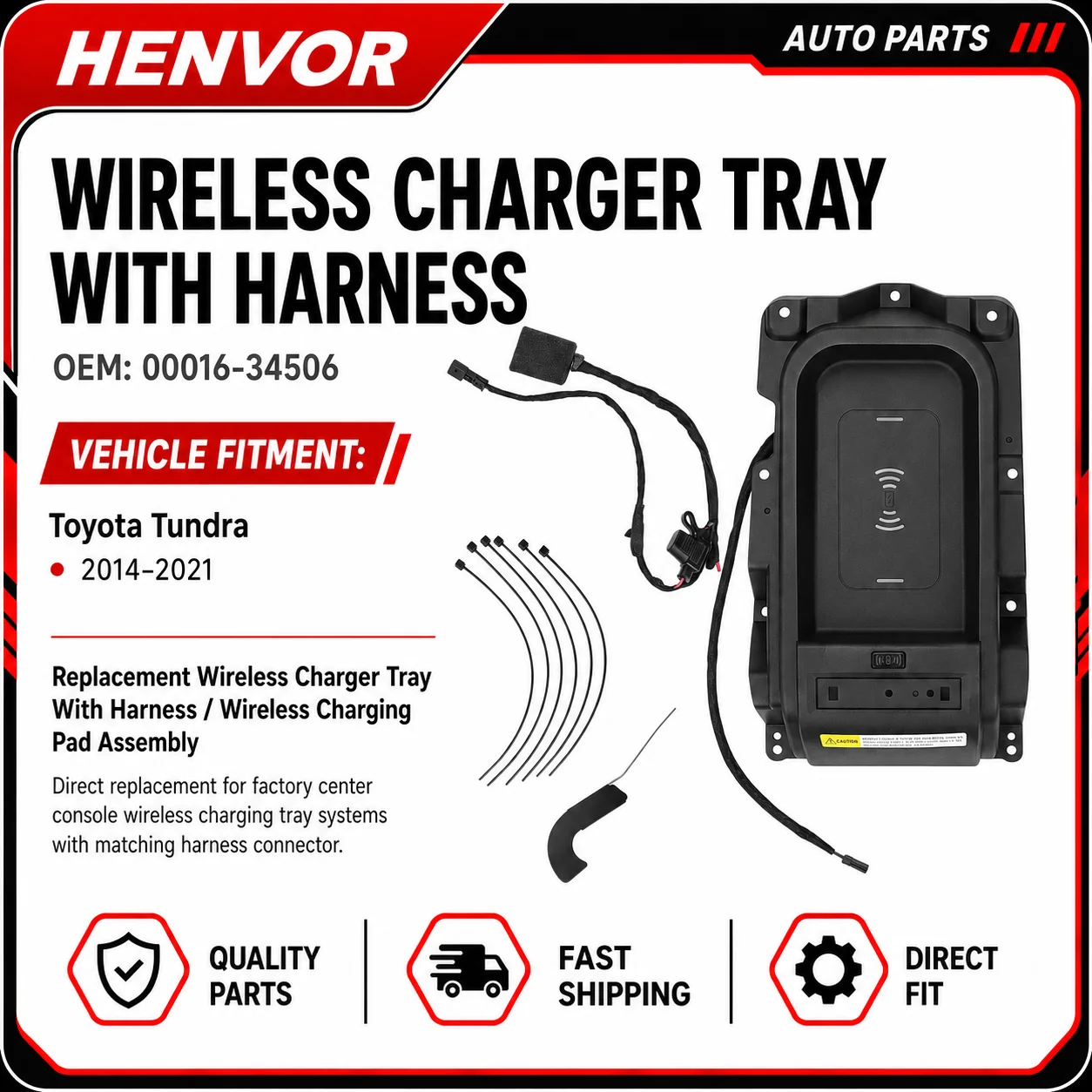 Wireless Charger Tray With Harness 00016-34506 Compatible With Toyota Tundra 2014-2021 Wireless Charging Pad Assembly