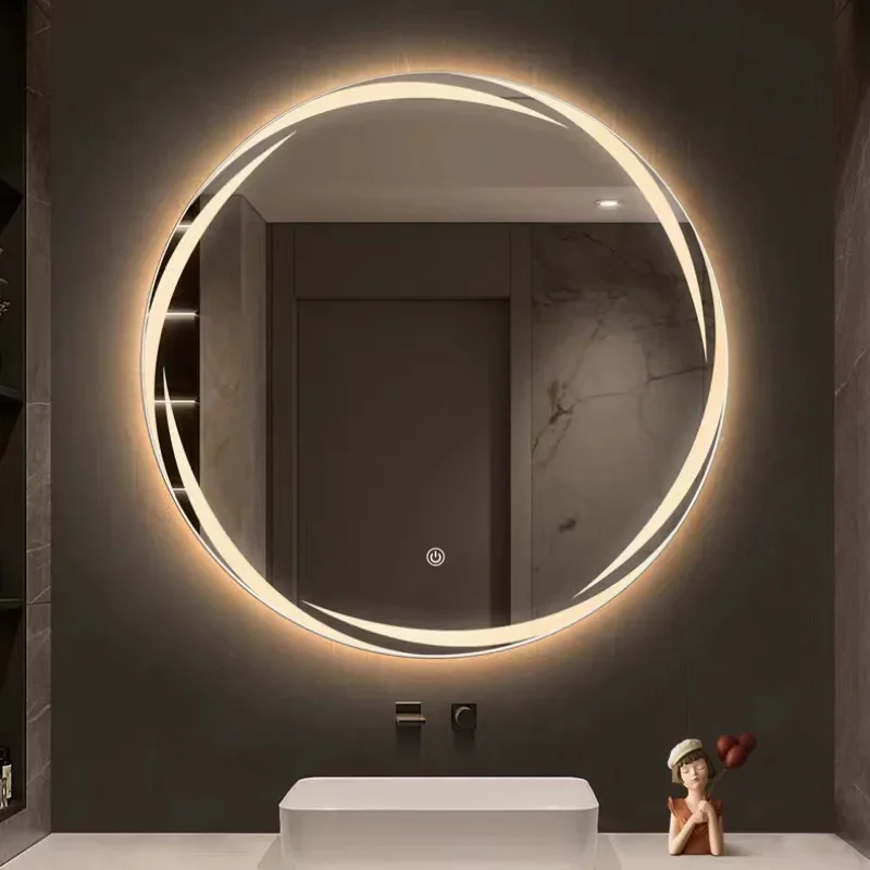 

Espejo de pared con luz LED para baño, retroiluminación circular, para tocador, antiniebla