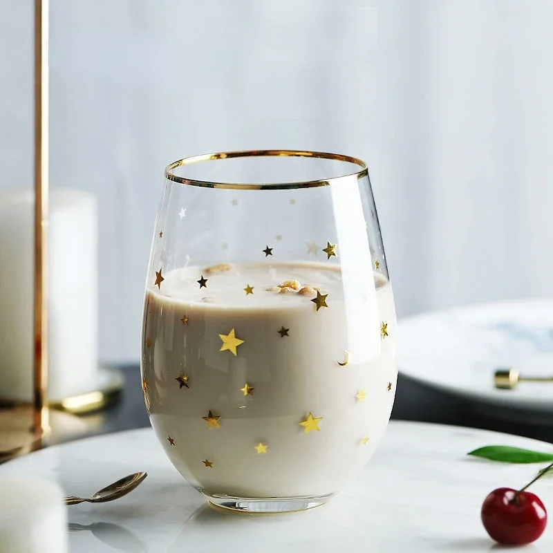 Glass Cup Egg-shaped Glass Water Cup Moon Star Snowflake Creative Ice Coffee Coke Cup Milk Juice Cup Transparent Mugs