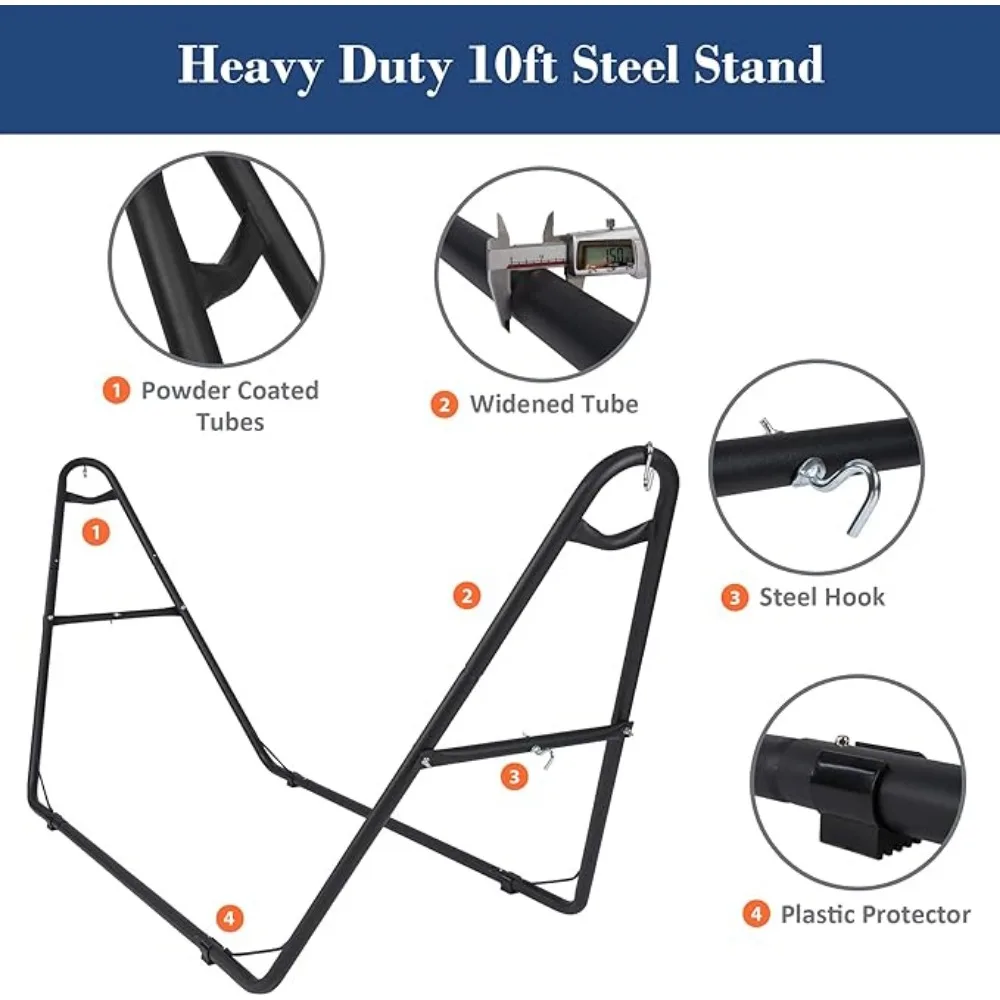 Большой двойной гамак с подставкой для 10 футов, весом 475 фунтов, уличный сверхмощный гамак с большими мягкими подушками, гамак