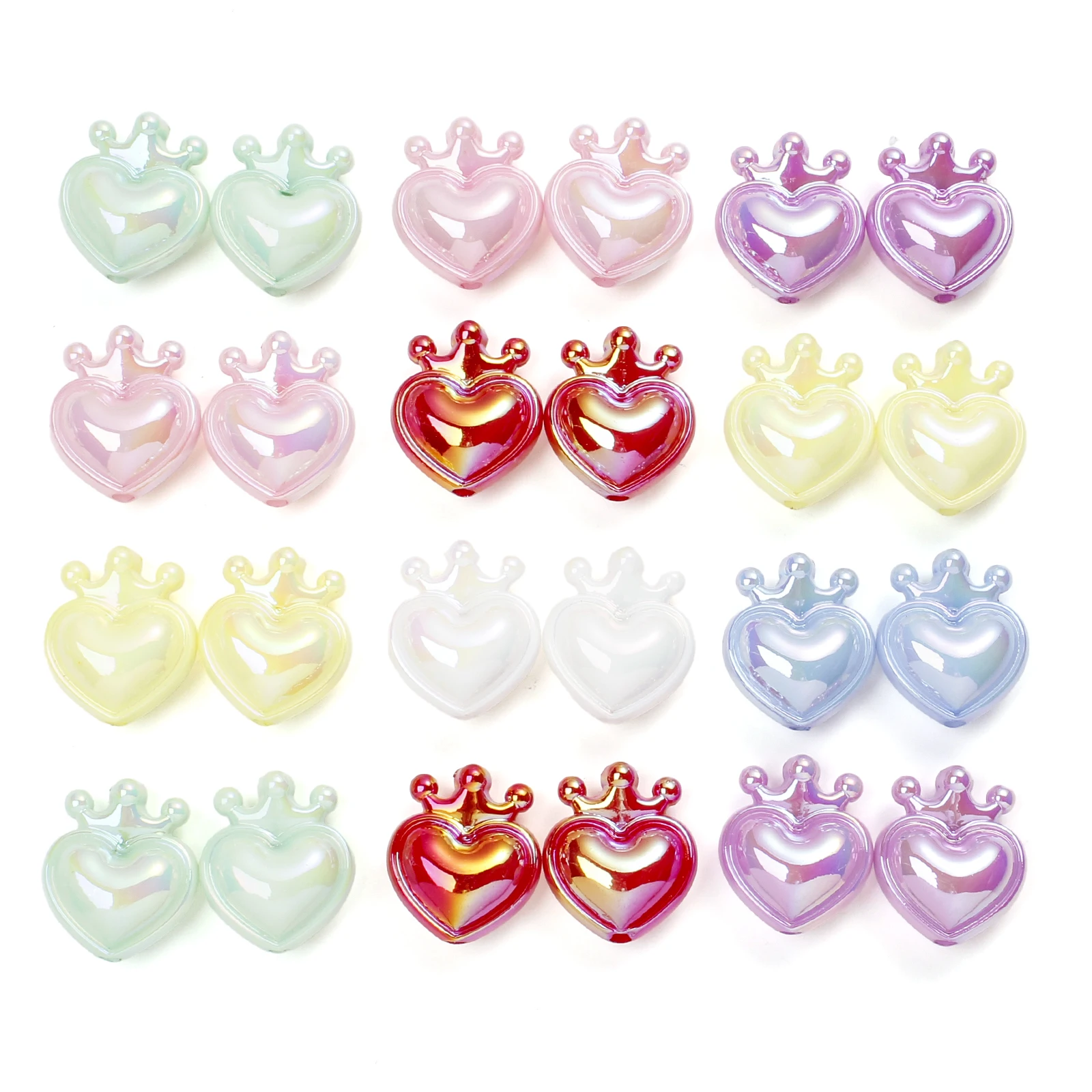 20Pcs 20x24mm Acrylic Loose Spacer Beads Colorful Heart Crown Acrylic Beads For DIY Pendant Necklace Bracelet Earrings Accessory