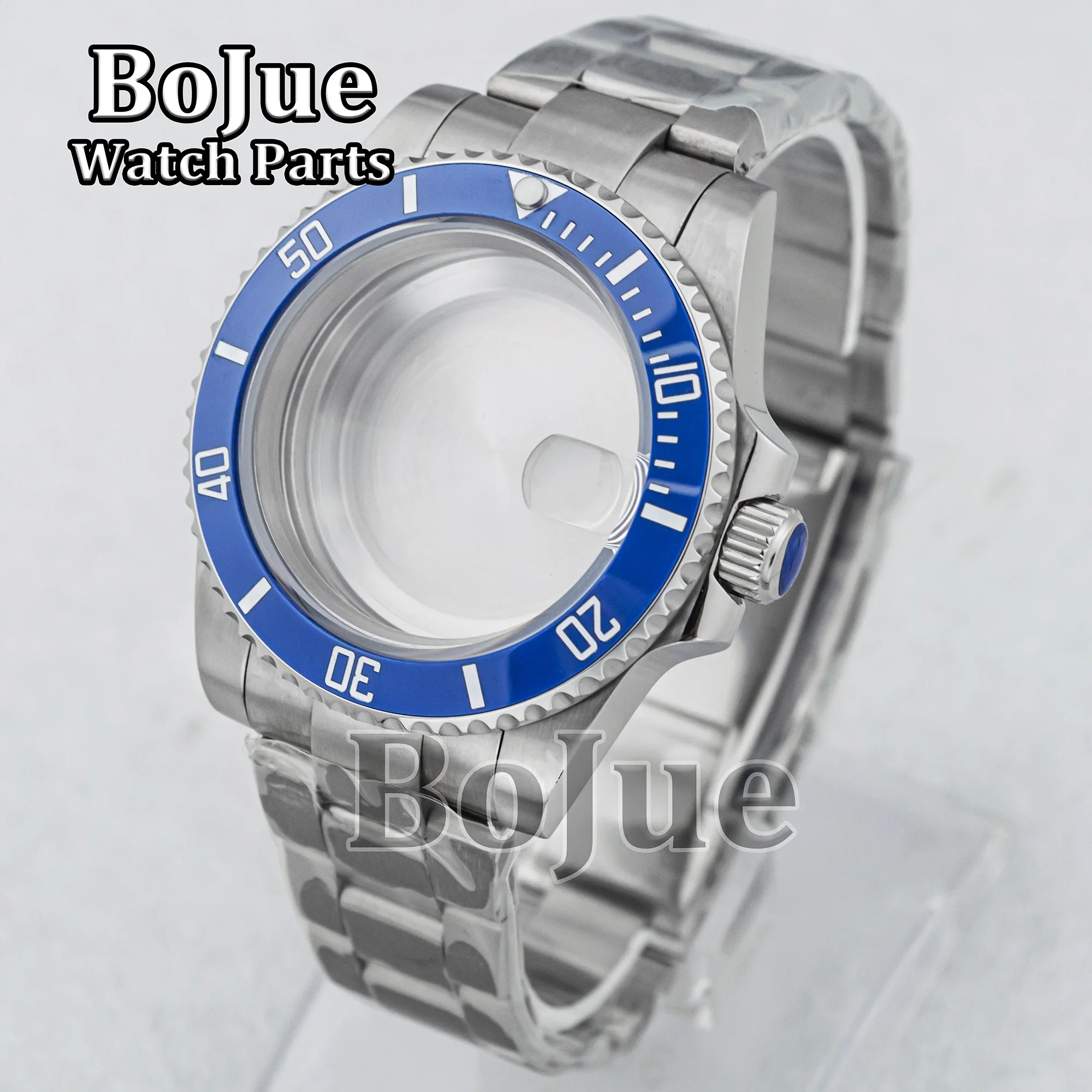

40mm Stainless Steel Men's Parts Watch Case Oyster Strap Watchband Blue Ceramic Bezel For SUB NH34 NH35 NH36 Dial Movement