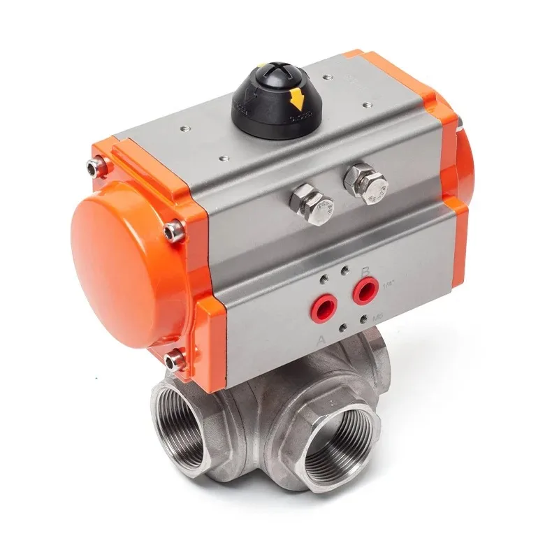 Q614/5-16P 3 Way DN32/DN40 Pneumatic Ball Valve Double Acting Actuator 16 Bar SS304 Stainless Steel