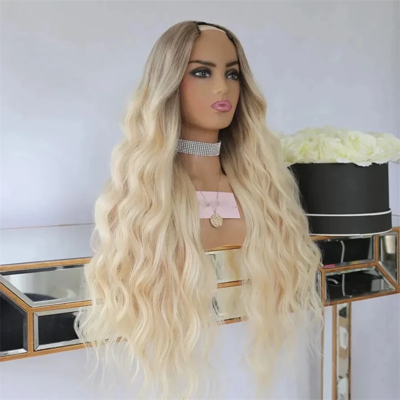 High Density Wig Glueless U Part Wig Human Hair Ombre Blonde Platinum Highligths Wig 100% Virgin Human Hair Wig for Women 18''