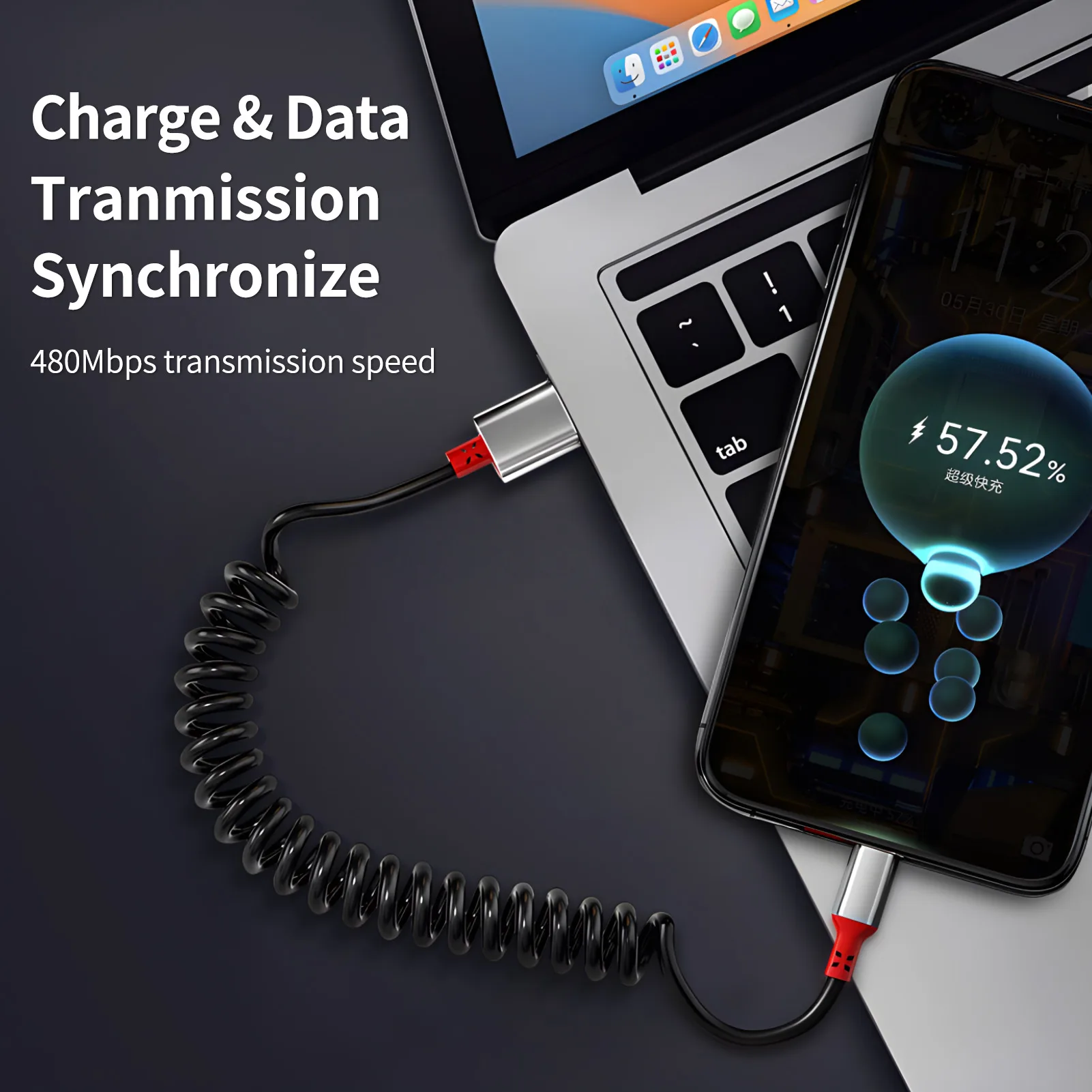 100W USB C Cable for Car,Spring Retractable Type C Charger Cable Compatible with iPhone 17 16 15,Samsung Galaxy,Xiaomi and More