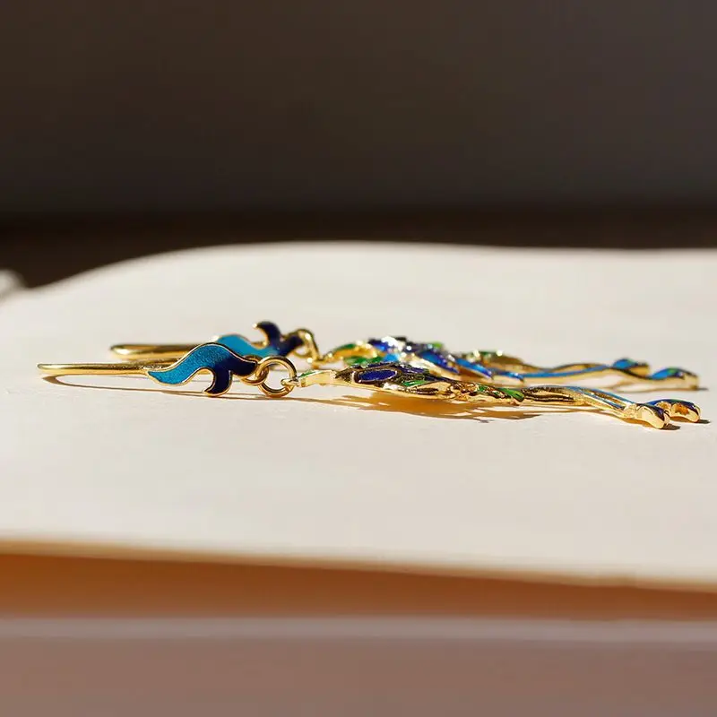 التقنية القديمة مصوغة بطريقة المينا مطلية بالذهب الأقراط النمط الصيني الحديث ل تشيباو هانفو حفل الشاي الإكسسوار اليومي هدية