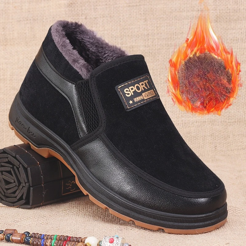 

Men's Cotton Shoes Winter Old Beijing High Top Soft Soled Warm Shoes for Middle-aged and Elderly People Men's Non Slip Shoes