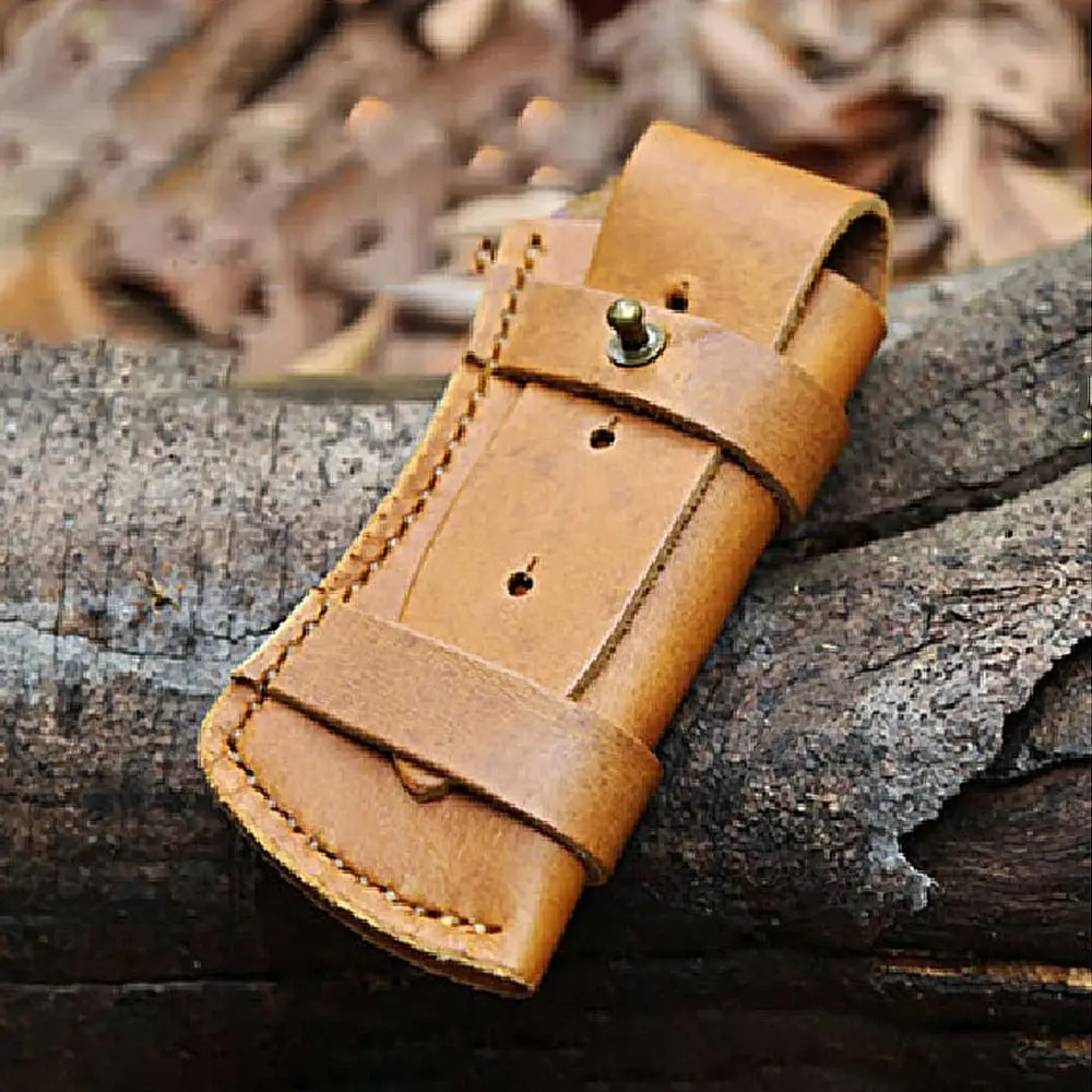 Knife Sheath Holster Leather Sheath Holder Belt Loop Case Brown/Black Pocket Hunt Flashlight Case Fold Knife Tool Outdoor Carry