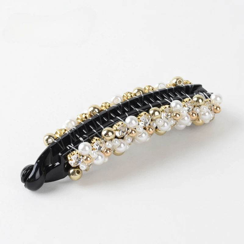 Korean Elegant Pearl Rhinestone Banana Vertical Hair Clip  and Non-Slip Accessories for Women Barette Cheveux Femme