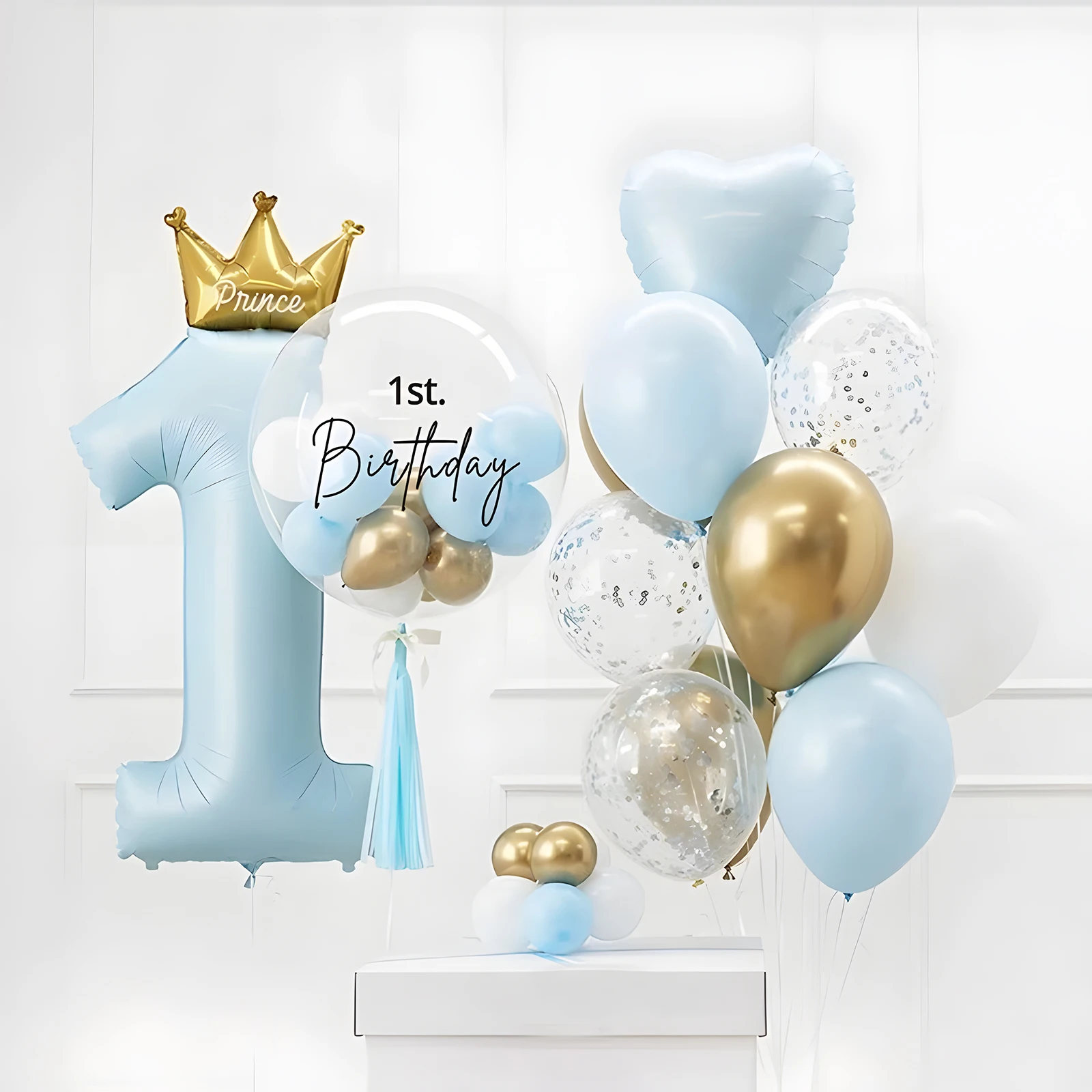 Globos de aluminio con números de corona del Príncipe de 40 pulgadas, decoraciones para fiesta de 1er cumpleaños, suministros de Globos de primer año para niños y niñas