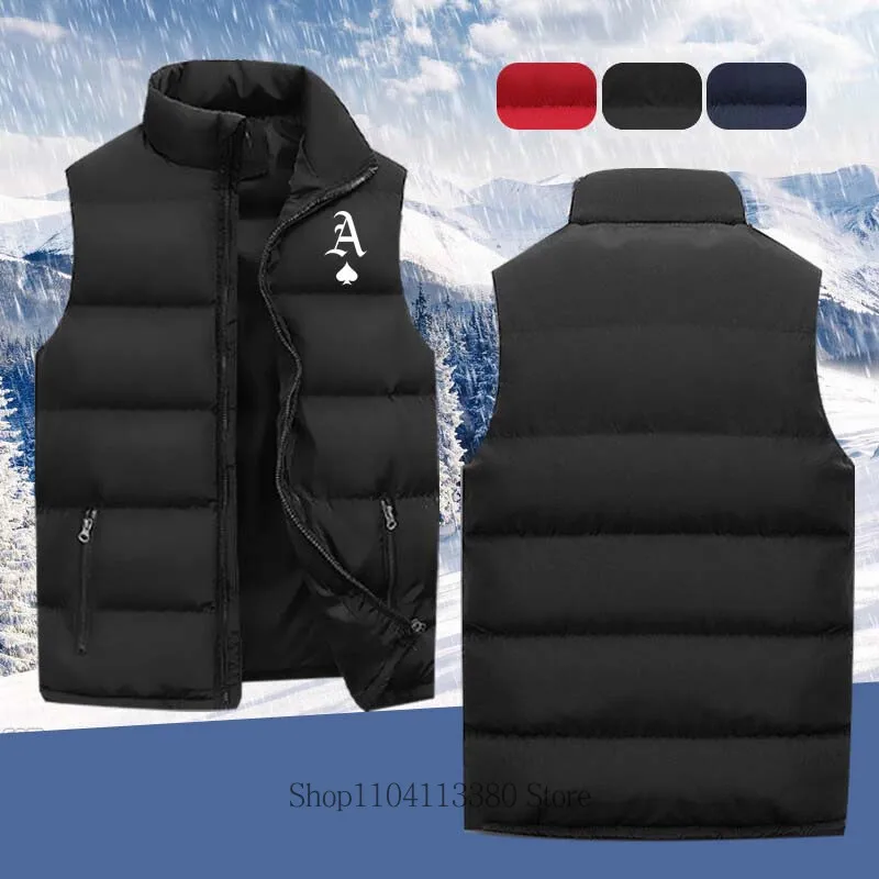 Men Autumn Winter Classic Print Sleeveless Vest Coat Men Casual Fashion Warm Comfortable Mandarin Collar Zipper Jacket Vest Coat