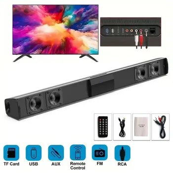 Sound bar Lautsprecher, Bluetooth 5.3, Stereo Sound bar Surround Sound Heimkino mit Fernbedienung, Unterstützung rca aux tf-Karte