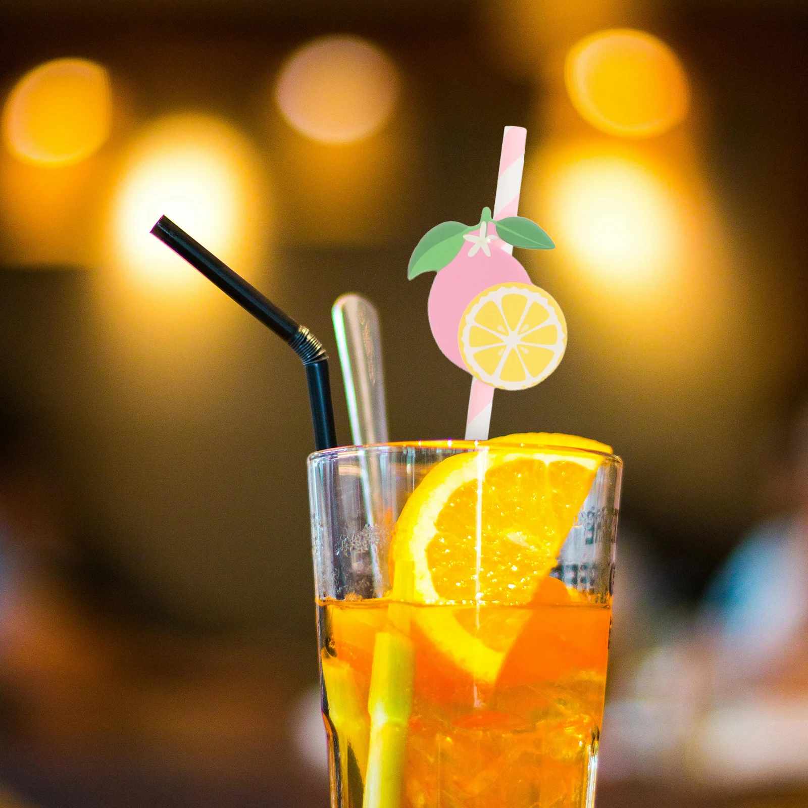 

50 Pcs Creative Lemon Straw Straws Paper Patterned Drinking Fruit Birthday Decorative Summer