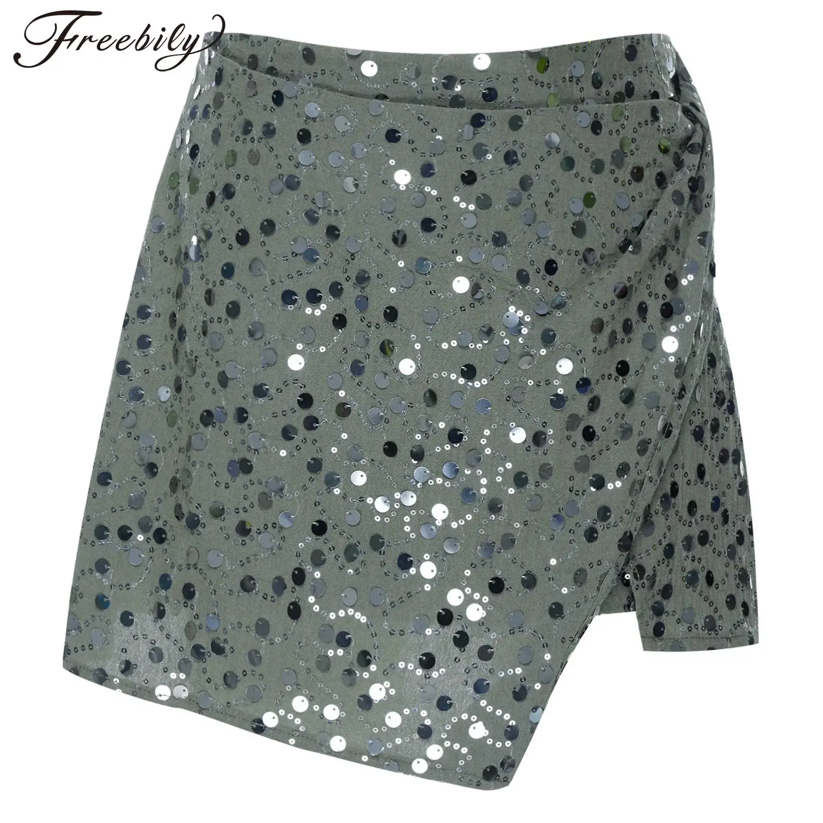 

Женские вечерние мини-юбки Блестящая юбка трапециевидной формы с блестками Встроенные шорты Женская юбка на молнии с запахом подол Юбка-кюлоты Шорты-кюлоты