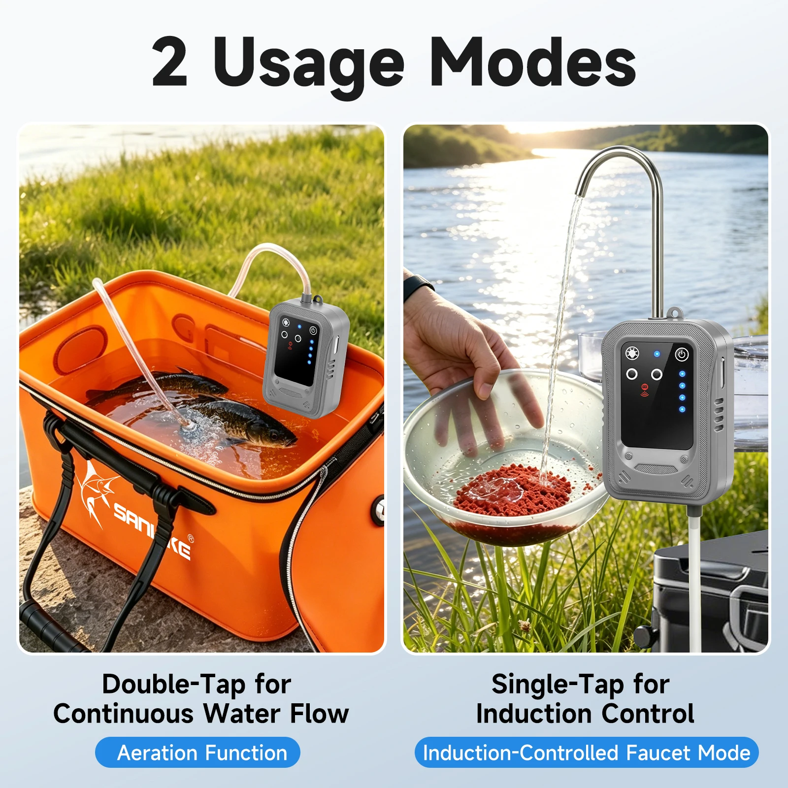 Portable Rechargeable 2-in-1 Fishing Oxygen Pump With Water Intake | Aerator For Outdoor Fishing Live Fish Transport
