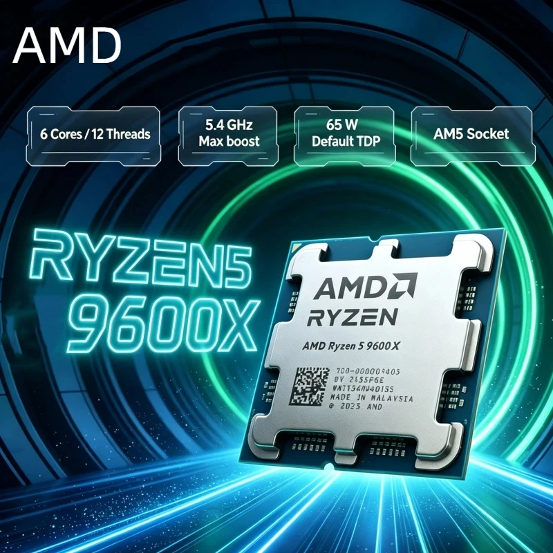 AMD R5 9600X Streaming Gaming CPU 6 Core 12 Thread 5.4GHz Boost 32MB Cache for AM5 DDR5 Processor