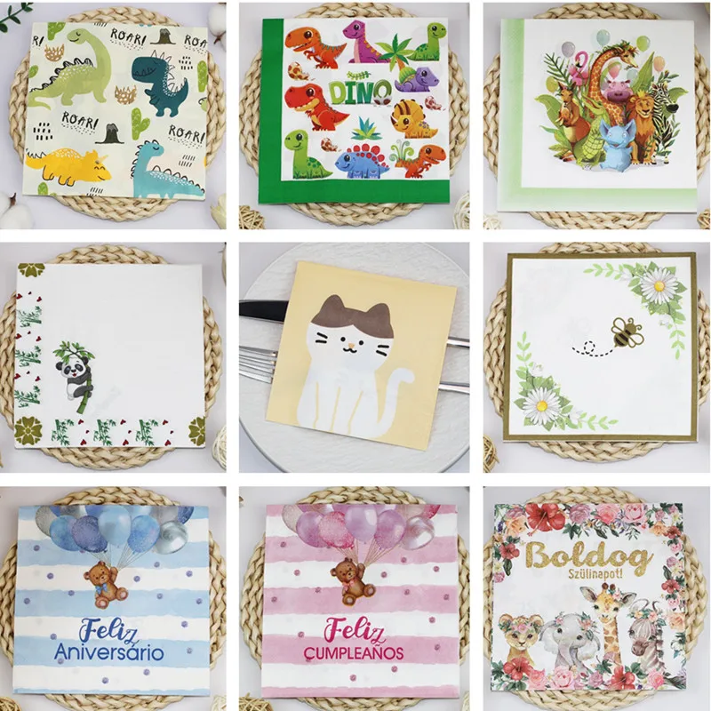 

20pcs/pack Cartoon Animal Printed Paper Disposable Napkins Cocktail Dinner Children Birthday Baby Shower Party Decoration
