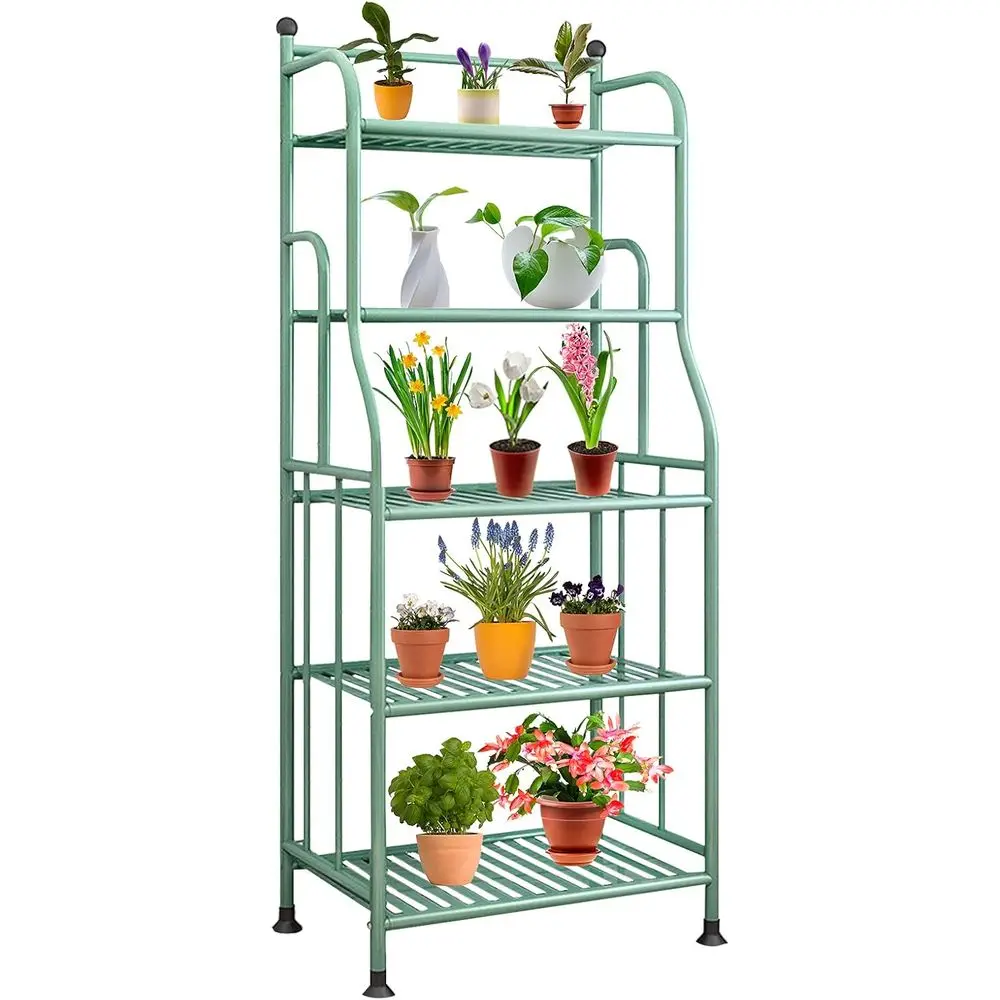 

5-ярусная металлическая подставка для растений с держателями для горшков, полкой для хранения, для использования в помещении/на улице, многофункциональный органайзер для обуви, сада, гостиной