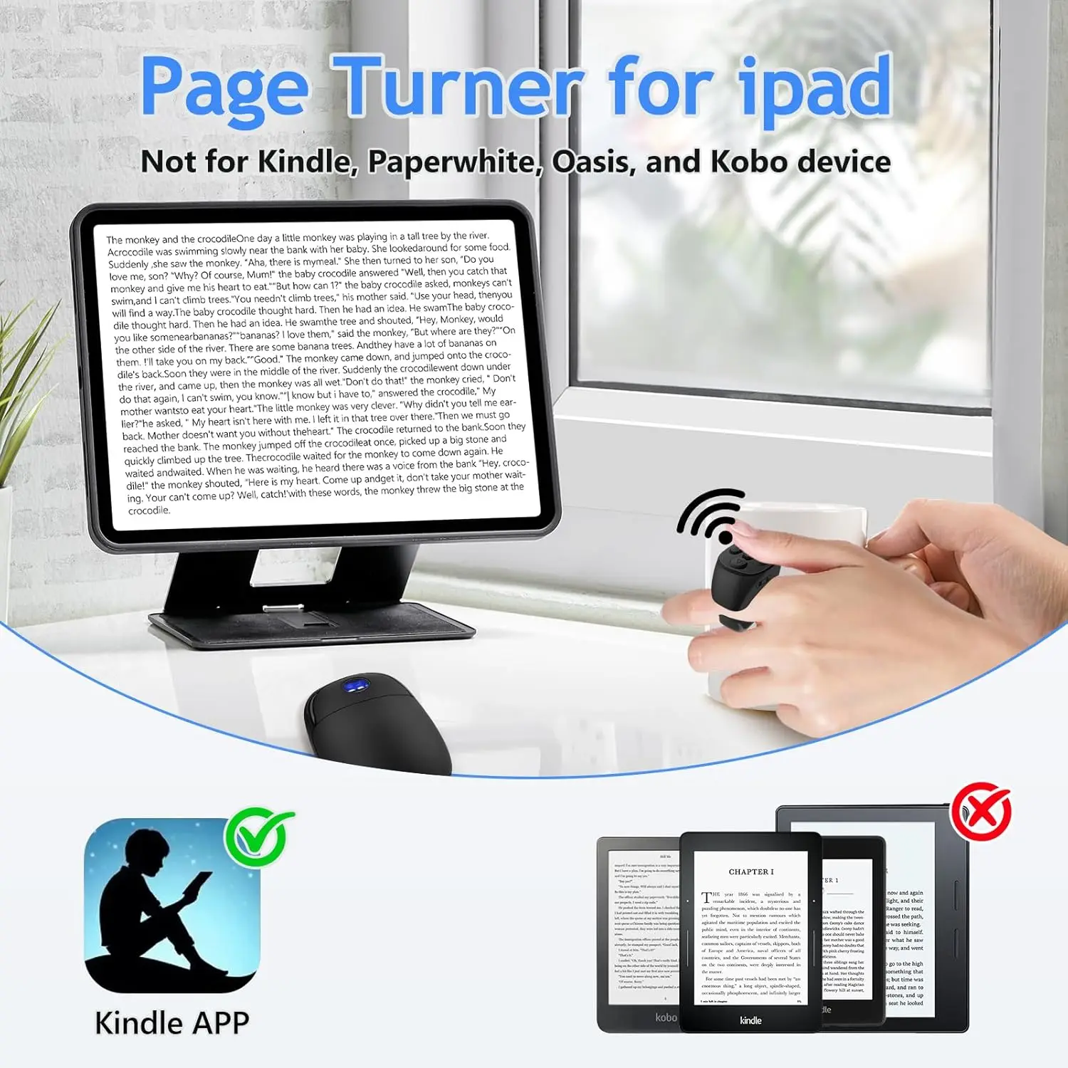 Remote Control for TikTok, Page Turner for iPad iPhone, Bluetooth Camera Video Recording Remote, Scrolling Ring for TikTok