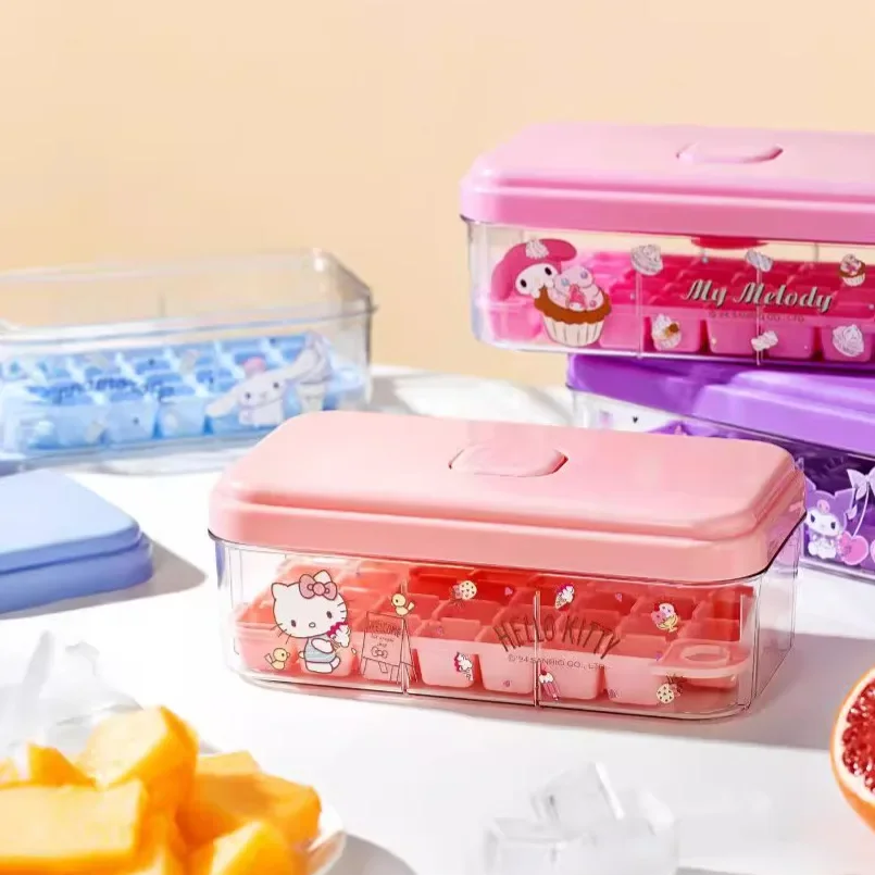 Sanrio Hello Kitty Melody Kuomi Genuine Spoon Press Cube Mold Ice Tray Food Grade Ice Making Box Ice Storage Case Holder Gifts